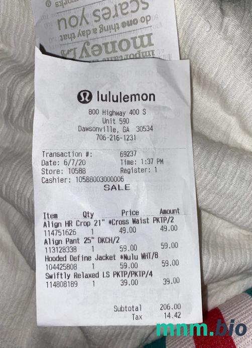 Lululemon Store szablon pokwitowania płatności PSD